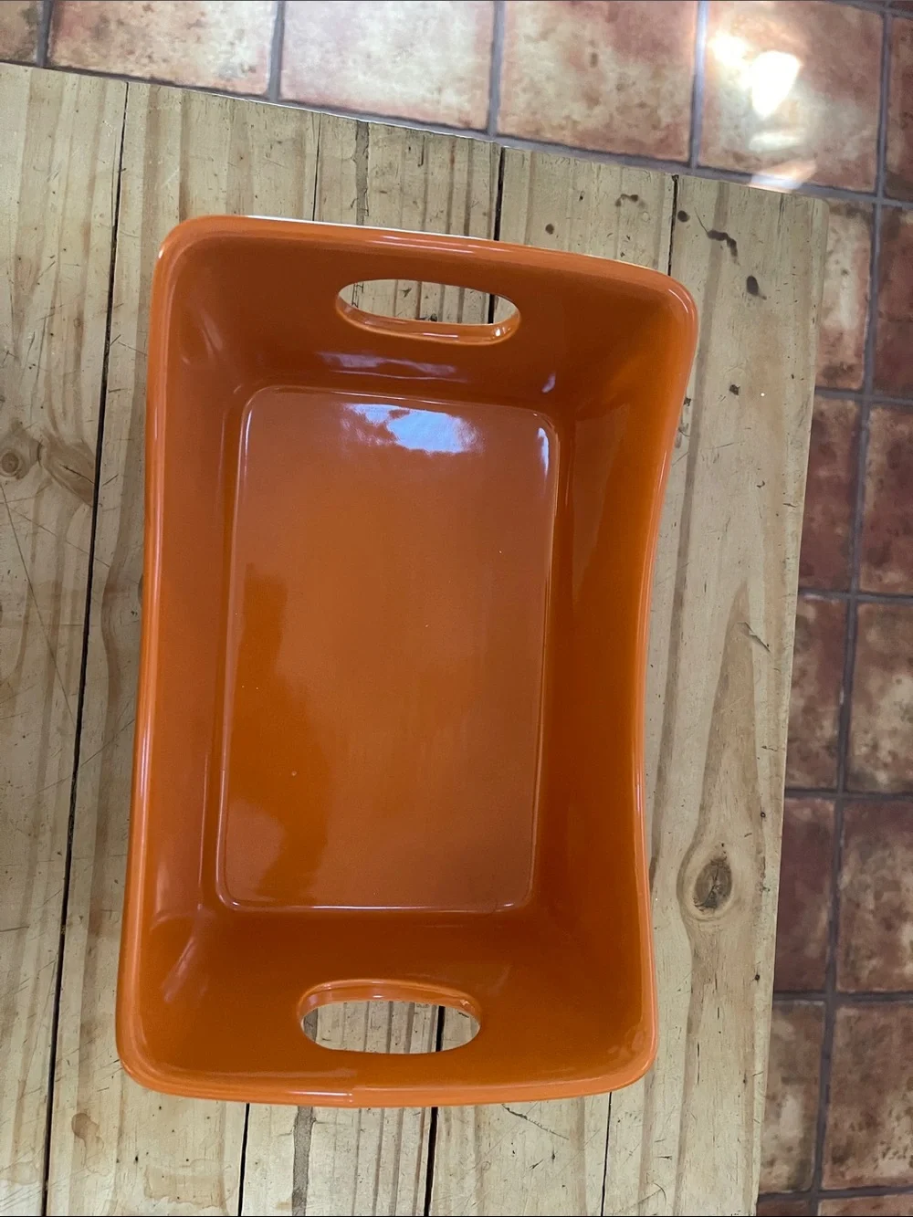 Glazed Orange Ceramic Serving Baker with Carry Handles